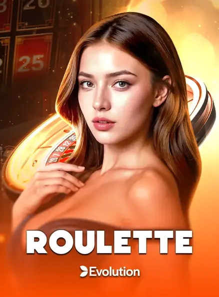 ปกโต๊ะคาสิโนสด Roulette ป้าย Evolution ภาพดีลเลอร์หญิงกับวงล้อรูเล็ตต์สีส้ม ในหน้าแรกรีวิว