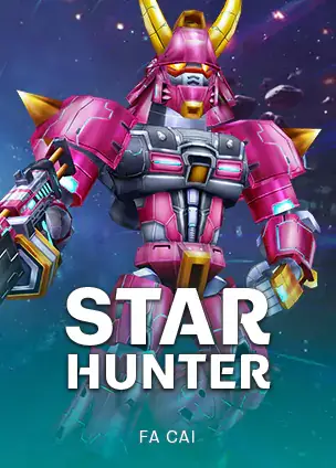 ปกเกมสล็อต Star Hunter ป้าย Fa Chai ภาพหุ่นยนต์สีชมพูบนพื้นเขียวน้ำเงิน ประกอบบันทึกเรื่องเทิร์นโอเวอร์