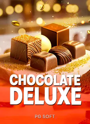 ปกเกมสล็อต Chocolate Deluxe ป้าย PG SOFT ภาพช็อกโกแลตหลายชิ้นบนพื้นม่วง ประกอบหน้าเครดิตฟรี 50