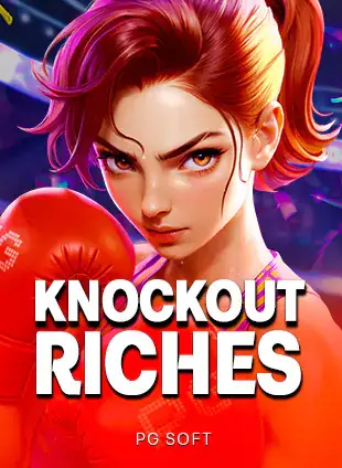 ปกเกมสล็อต Knockout Riches ป้าย PG SOFT ภาพนักมวยหญิงผมแดงสวมนวม ประกอบบันทึกเรื่องเทิร์นโอเวอร์