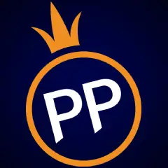 โลโก้ตัวอักษร PP ในวงกลมสีส้มมีมงกุฎ ในแถบค่ายเกม
