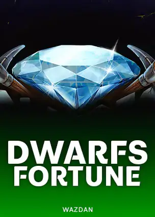 ปกเกมสล็อต Dwarfs Fortune ป้าย WAZDAN ภาพเพชรสีฟ้าบนพื้นดำเขียว ในรายการสล็อต