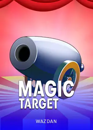 ปกเกมสล็อต Magic Target ป้าย WAZDAN ภาพปืนใหญ่สีเทาบนพื้นน้ำเงิน ในรายการสล็อต